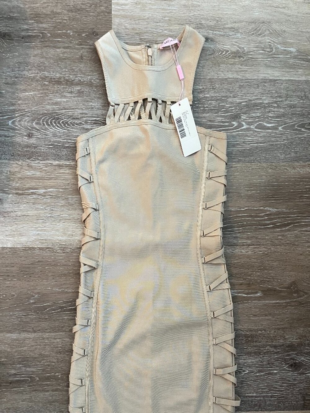 Bandage Lace-up Detail Y2K Bodycon Dress in Tan